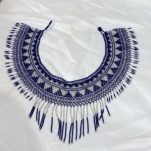 Beaded black and white Fringe Collar/Bib necklace.